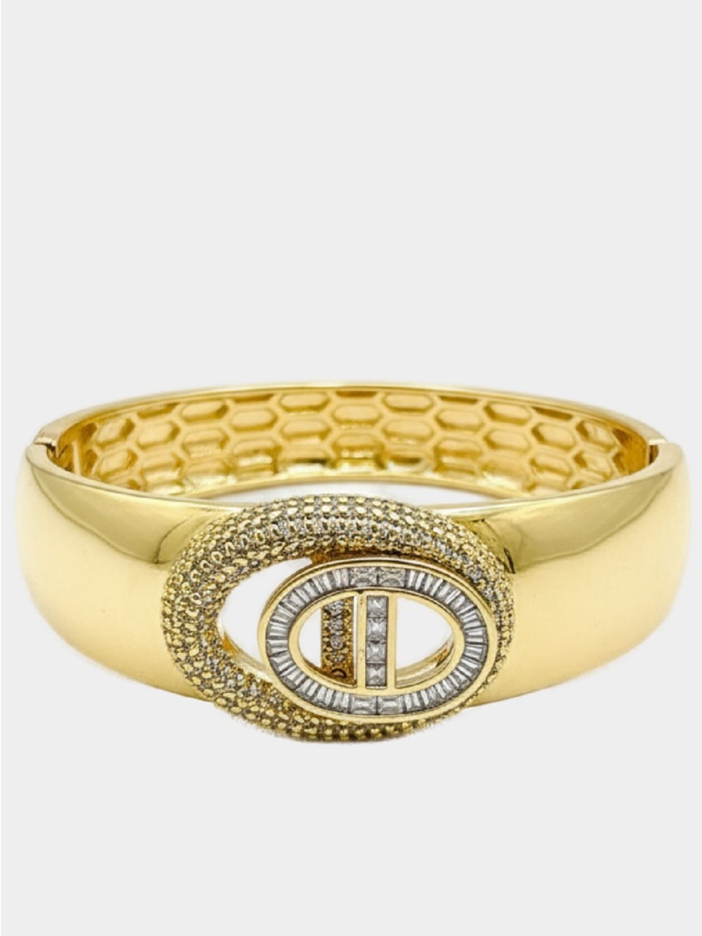 Designer Inspired Blondie Gold Pave Hinged Cuff Bangle Bracelet